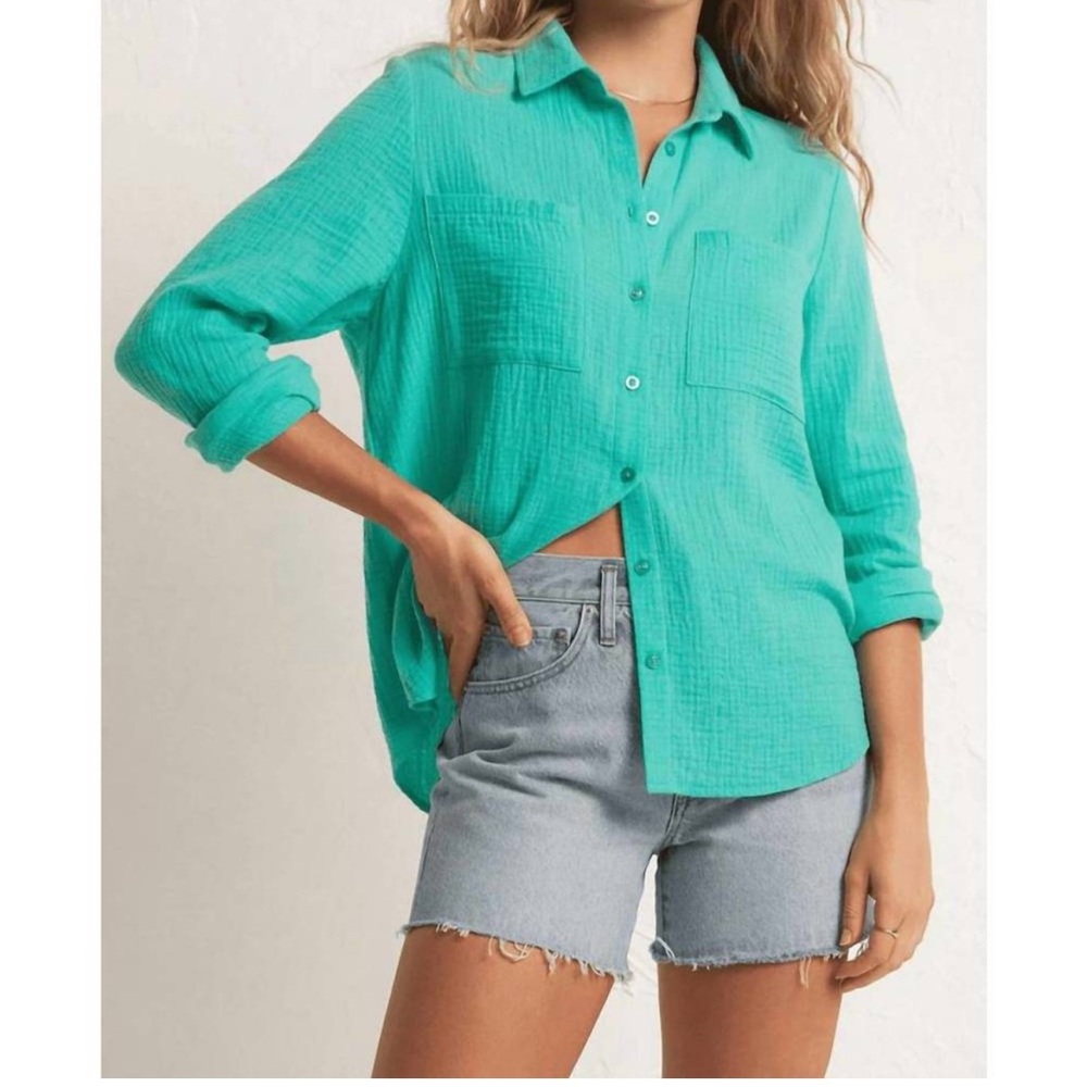 NEW Z SUPPLY kaili button up gauze top in cabana green